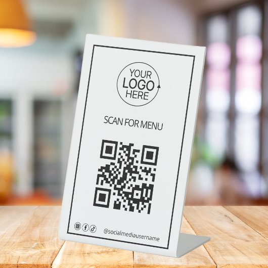 Signe De Table Simple QR Code Logo Contact Menu Social Media