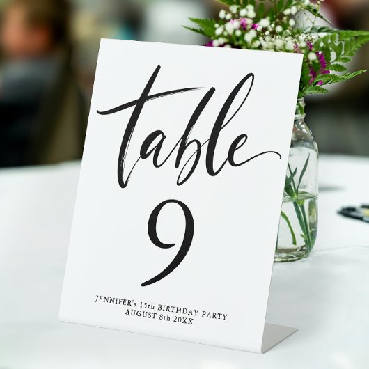 Signe De Table Simple Quinceanera Numéro de Table Script à l'Encr