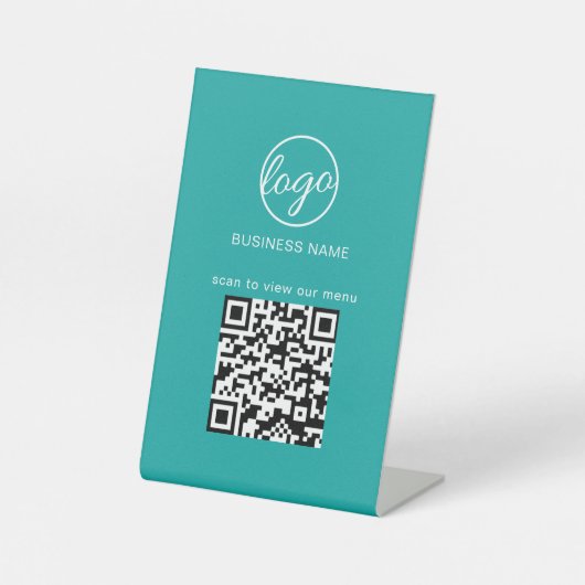 Signe De Table Simple Restaurant Menu Business Logo QR Code Turqu (Recto)