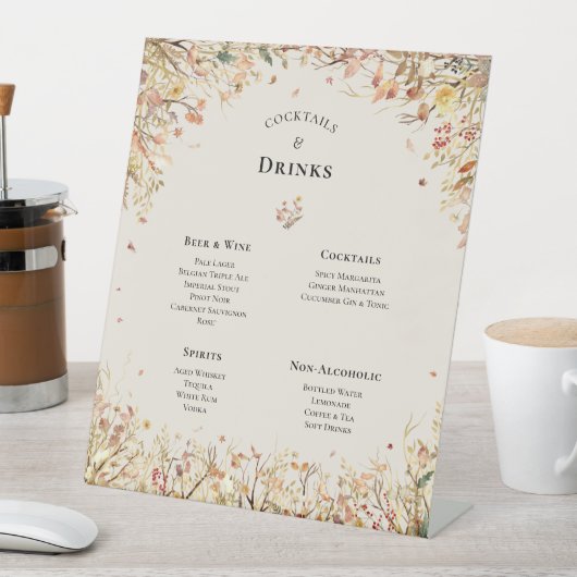 Signe De Table Simple Rustic Fall Beige Mariage Menu Boissons (In SItu)