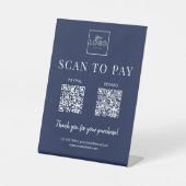 Signe De Table Simple Scan to Pay Logo Code QR Paiement Bleu Mari (Recto)
