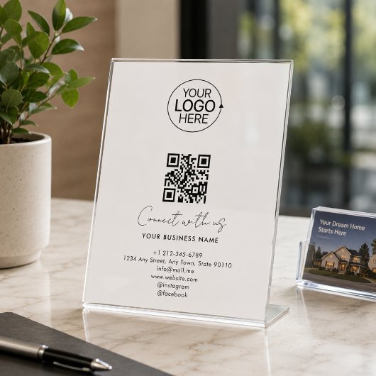 Signe De Table Simple Script Connectez-vous avec nous Logo Code Q