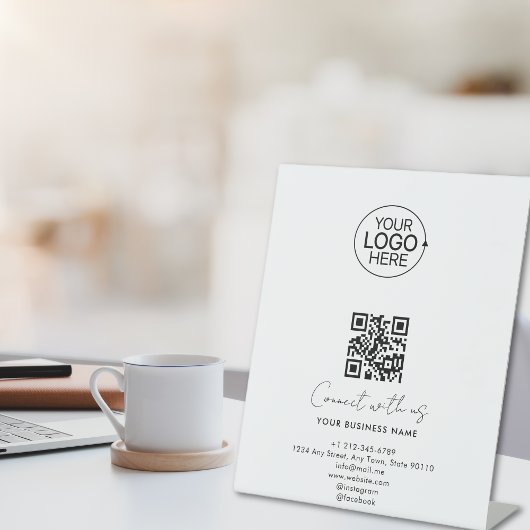Signe De Table Simple Script Connectez-vous avec nous Logo Code Q