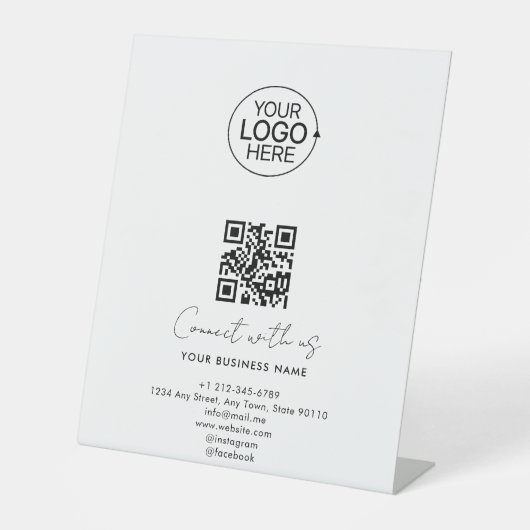 Signe De Table Simple Script Connectez-vous avec nous Logo Code Q (Recto)