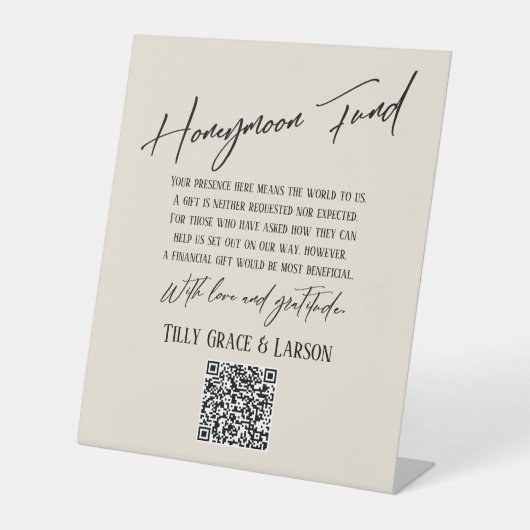 Signe De Table Simple Typographie Honeymoon Fund QR Code Cream (Recto)