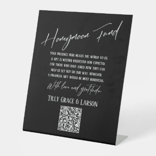 Signe De Table Simple Typographie Lune de miel Fonds QR Code noir