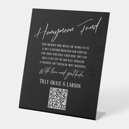 Signe De Table Simple Typographie Lune de miel Fonds QR Code noir (Recto)