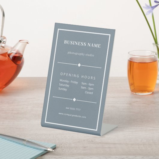 Signe De Table Simple White Business Office Opening Hours Blue (In SItu)