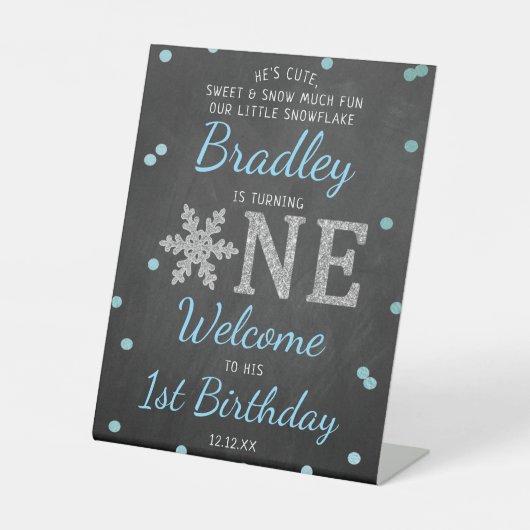 Signe De Table Snowflake Winter Chalkboard 1er anniversaire Bienv (Recto)