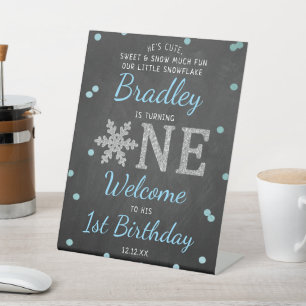 Signe De Table Snowflake Winter Chalkboard 1er anniversaire Bienv