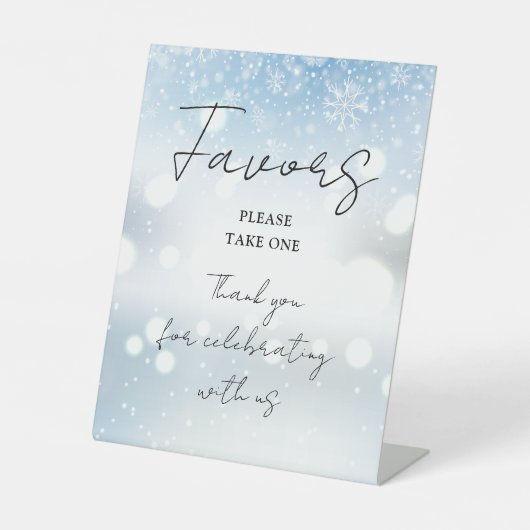 Signe De Table Snowflakes hiver Élégant Script Faveurs (Recto)