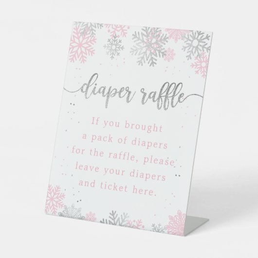 Signe De Table Snowflakes Pink Silver Diaper Baby shower Raffin (Recto)