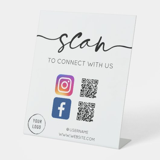 Signe De Table Social Media QR Code Blanc (Recto)
