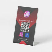 Signe De Table Social Media QR Code Carte de visite noir rouge (Recto)