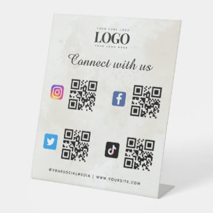 Signe De Table Social Media Qr Code Logo Twitter Instagram Marble