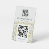 Signe De Table Socle de code QR géométrique jaune et gris moderne (Recto)