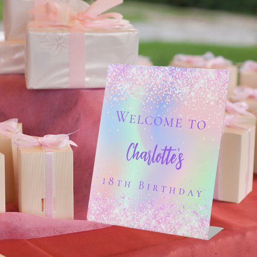 Signe De Table Soirée d'anniversaire rose holosse violet