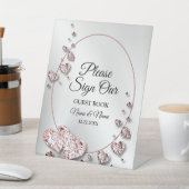 Signe De Table Soirée de mariage rose Peach Coeurs brillants géom (In SItu)