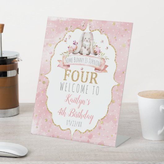 Signe De Table Some Bunny is Turning Four 4th Birthday Welcome (In SItu)