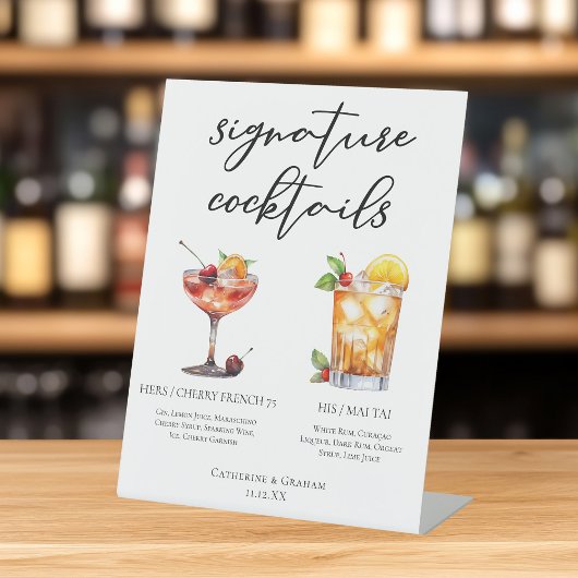 Signe De Table Son Mariage d'été Signature Cocktails Menu