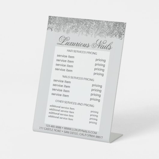 Signe De Table Spa à ongles brillants argenté Salon Menu Prix (Recto)