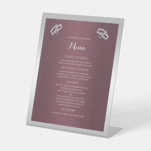 Signe De Table Sparkly Argent Anneaux & Burgandy Menu Mariage