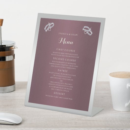 Signe De Table Sparkly Argent Anneaux & Burgandy Menu Mariage (In SItu)