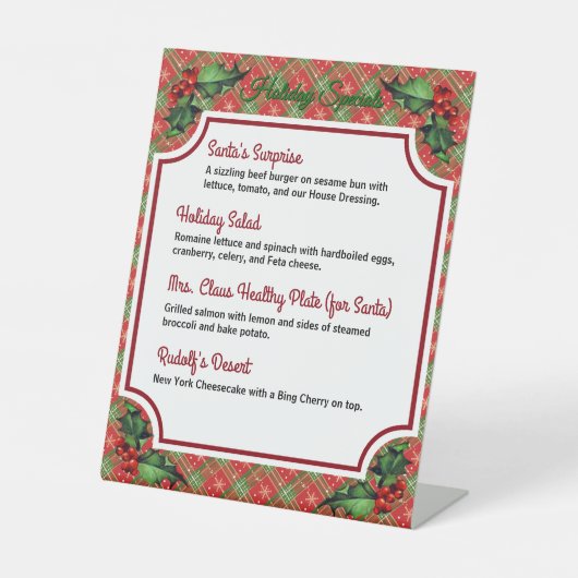 Signe De Table Spécialités du restaurant Red Plaid de Noël (Recto)