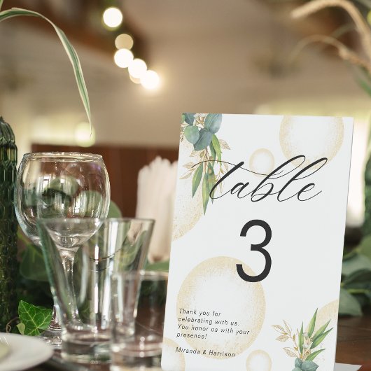 Signe De Table Sphères dorées et numéro de table de mariage botan