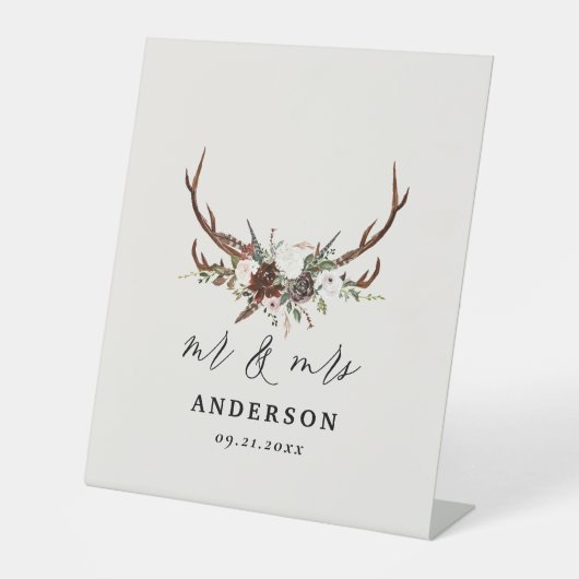 Signe De Table Stag rustique mariage botanique m et mrs script (Recto)