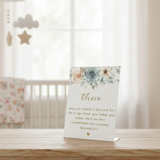 Signe De Table Stand Plaque with Bible Verse Ephesians 6:1-3 