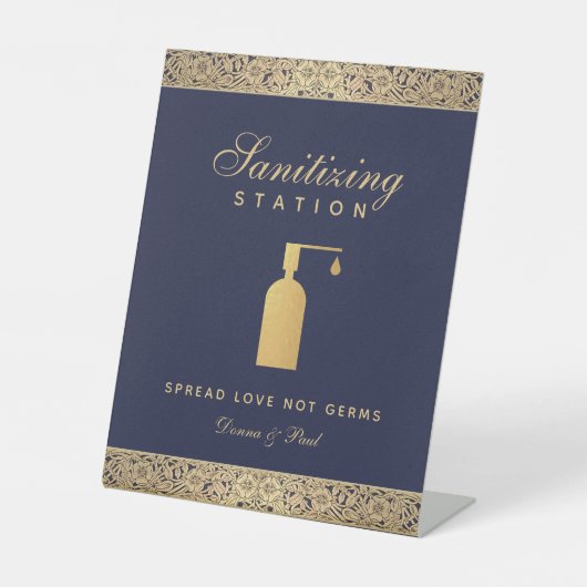 Signe De Table Station de nettoyage mariage Marine Blue Gold Rose (Recto)