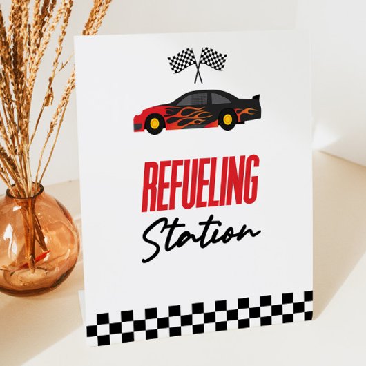 Signe De Table Station de ravitaillement Red Race Car Drink Table