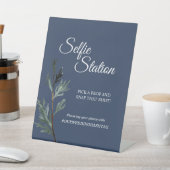 Signe De Table Station Selfie de Mariage Bleu Pin Hiver (In SItu)