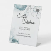 Signe De Table Station Selfie Mariage d'aquarelle turquoise (Recto)