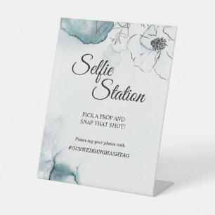 Signe De Table Station Selfie Mariage d'aquarelle turquoise