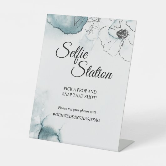 Signe De Table Station Selfie Mariage d'aquarelle turquoise (Recto)