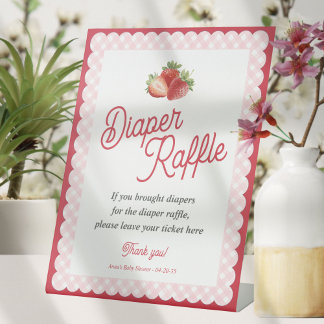 Signe De Table Strawberry Pink Gingham Themed Diaper Raffle Game