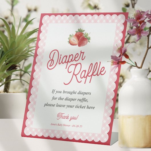 Signe De Table Strawberry Pink Gingham Themed Diaper Raffle Game