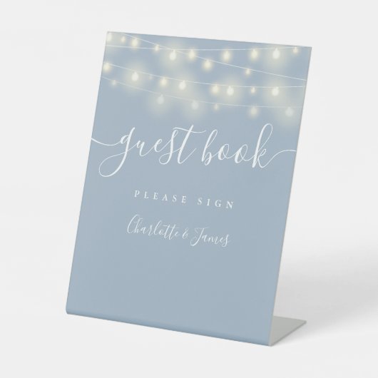 Signe De Table String Lights Dusty Blue Script Livre d'invité (Recto)