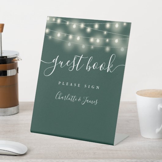 Signe De Table String Lights Emerald Green Script Livre d'invité (In SItu)