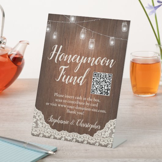 Signe De Table String Lights Rustic Wood Script Honeymoon Fund (In SItu)
