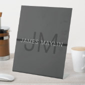 Signe De Table Stylé Masculin Gris Foncé Nom & Monogramme (In SItu)