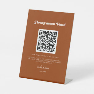 Signe De Table Stylish retro Burnt Orange Honeymoon fund Code QR