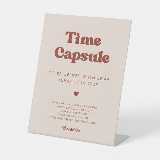 Signe De Table Stylish rétro Pink Time capsule 1er Anniversaire s (Recto)