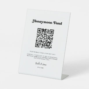 Signe De Table Stylo retro noir & blanc Honeymoon fund Code QR