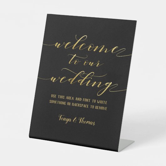 Signe De Table Swash Font Calligraphy Black Gold Welcome Mariage (Recto)