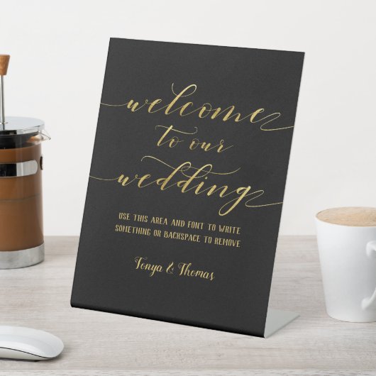 Signe De Table Swash Font Calligraphy Black Gold Welcome Mariage (In SItu)