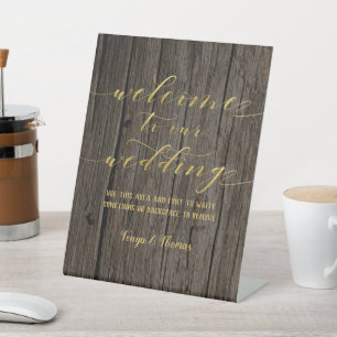Signe De Table Swash Font Calligraphy Mariage de bienvenue en boi