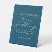 Signe De Table Swash Font Calligraphy Turquoise & Gold Welcome Ma (Recto)